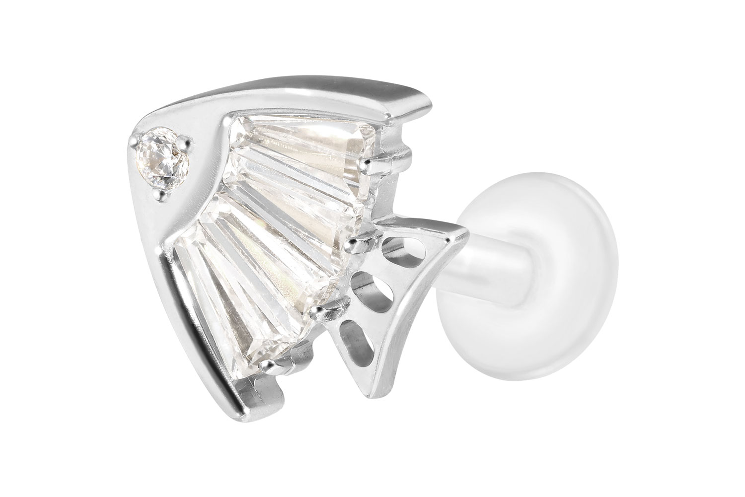 PTFE Labret Piercing mit Innengewinde + Titan-Aufsatz KRISTALLFISCH